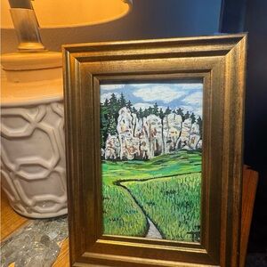 Original Framed Acrylic Landscape Painting in 4 x 6 rustic gold frame